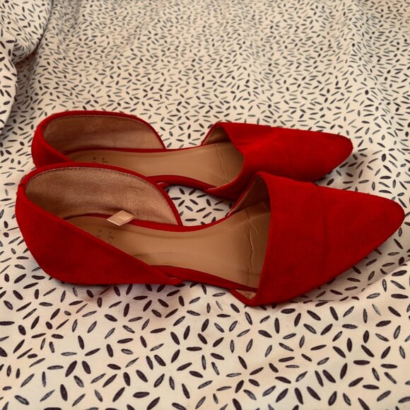 Zara Red Suede D’Orsay Pointed Toe Flats | Size 7.5 - Picture 3 of 7